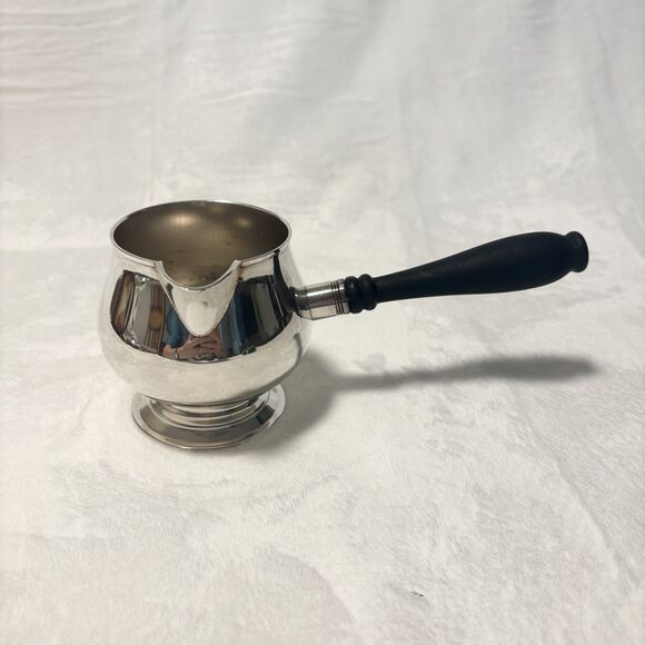 Vintage WM ROGERS Silverplate Pipkin Gravy Bowl Brandy Warmer w/Wood Handle - Picture 1 of 10